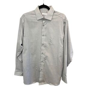 Calvin Klein Steel+ Grey Regular Fit Non Iron Button Front Shirt 16 32/33 NWOT